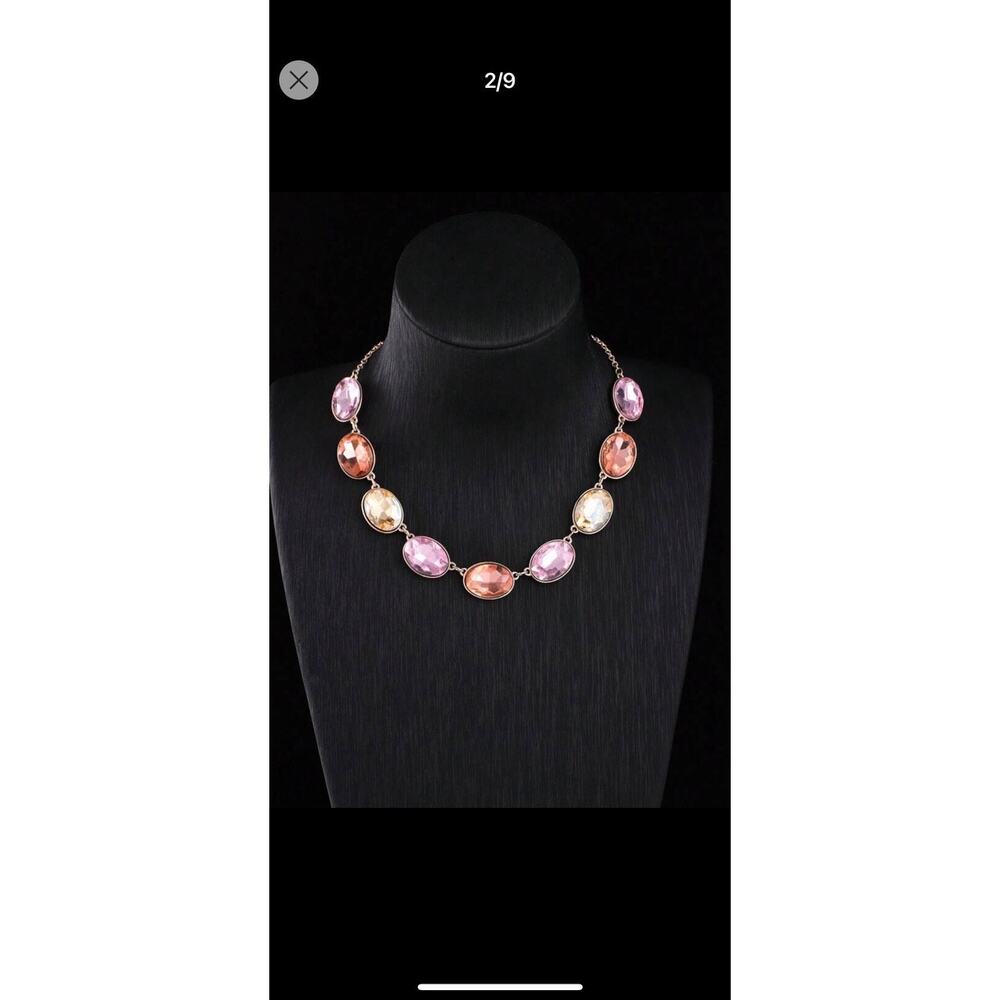 Pastel rhinestone choker statement necklace
